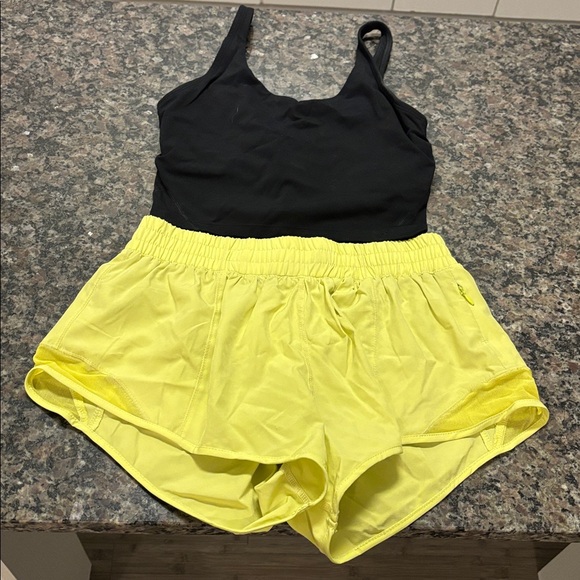 *set* Black workout tank and lime yellow Women's Shorts Set - Picture 4 of 4